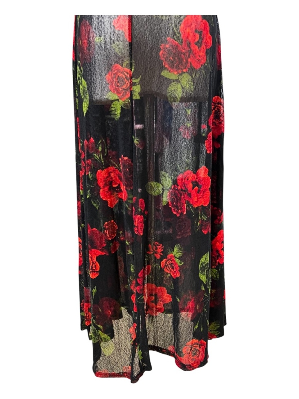 EUC Ember Black Red Rose Sheer Mesh Maxi Duster Open Front | Size M - Picture 6 of 9